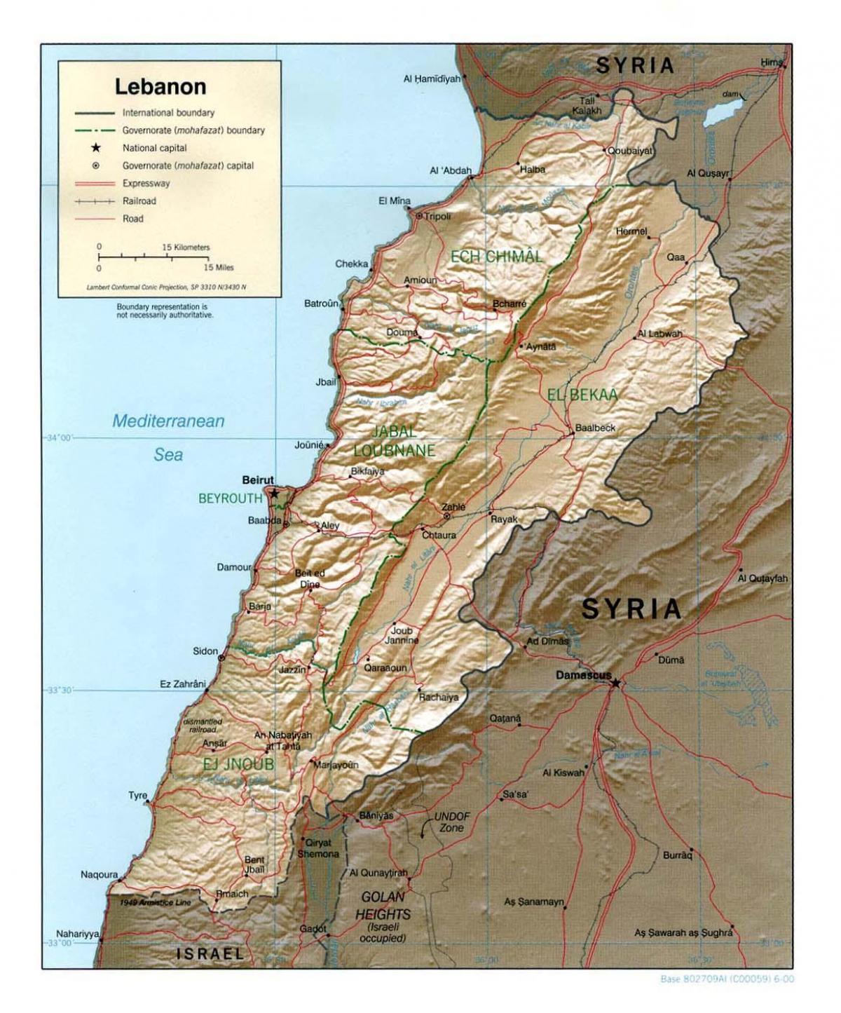 kartes Libānas topogrāfiskās