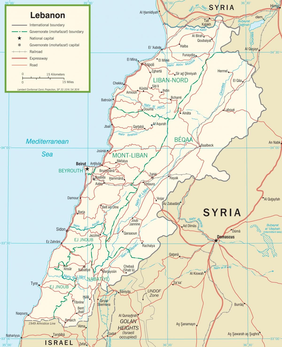 Libānas ceļu karte
