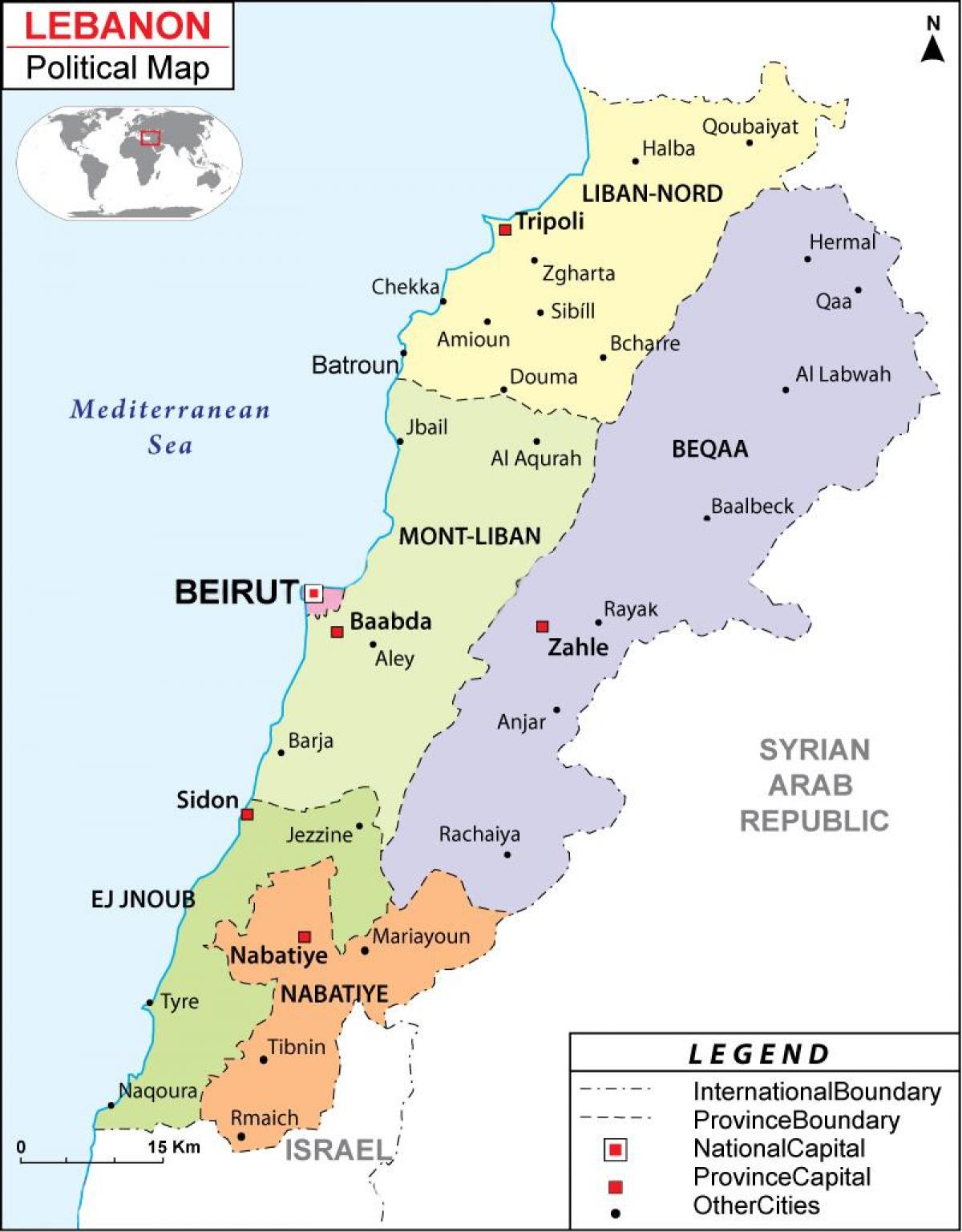 kartes Libānas politisko